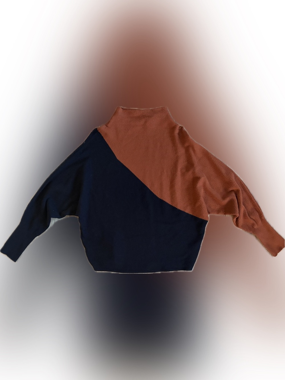 Tahari Two-Tone Cowlneck Sweater in Rust and Black